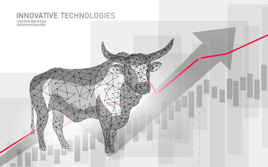 3D bull finance strategy concept. Low poly bullish business forex exchange ipo profit. Trading digital banner vector illustration