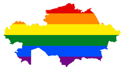Kazakhstan map with pride rainbow LGBT flag colors