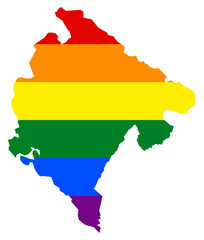 Montenegro map with pride rainbow LGBT flag colors