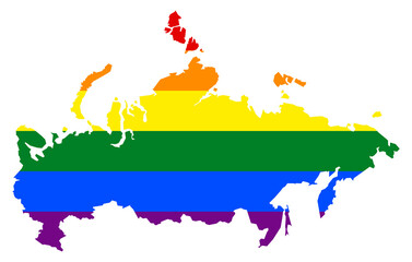Russia map with pride rainbow LGBT flag colors