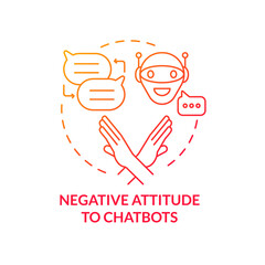 Negative attitude to chatbots red gradient concept icon. Robotic service. Drawback of AI marketing abstract idea thin line illustration. Isolated outline drawing. Myriad Pro-Bold font used
