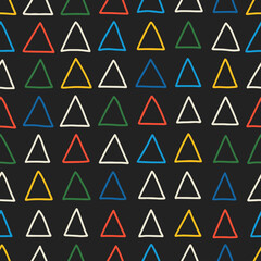 Hand drawn seamless triangles pattern. Hipster design. Abstract background with hand drawn line shapes.