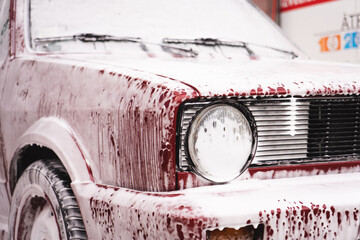 Car covered with foam