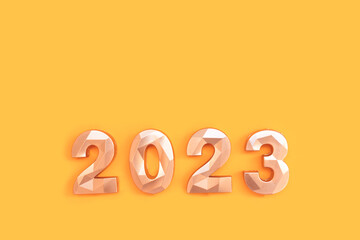 2023 golden numbers on a yellow background. New Year's minimal concept.