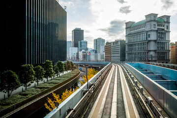 Transport overpasses roads and railway tracks in Tokyo city, Japan
