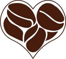Beautiful creative heart shape with coffee beans . Vector illustration. Line art, logo design, template  line, icon