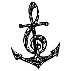 Anchor, treble clef, sailing, music notes, symbol, isolated