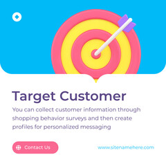 Target customer information shopping behavior profile marketing social media post 3d icon vector