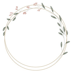 Circle frame in minimalistic, rustic and watercolor style. Modern frame for design wedding invitation and greeting card. Png on transparent background