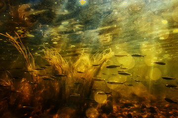 flock of small fish underwater, freshwater bleak fish anchovy seascape