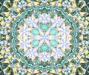 Seamless mosaic pattern. Geometrical abstract ornament with the stars, gems, floral. Abstract kaleidoscope background. Beautiful, seamless. Colorful mosaic texture, ethnic pattern.