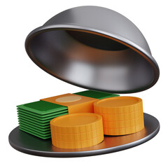 3d rendering food dish with money isolated