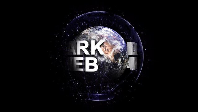 DARK WEB Text Around the Earth and Tech Background, with Alpha Matte, 60 fps, Loop
