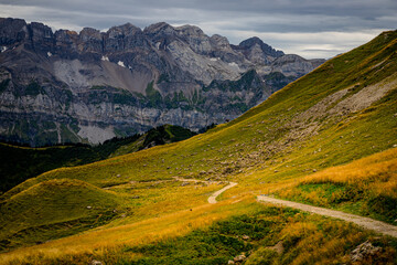 Fototapeta na wymiar Vue sur les montagnes de Val d'Illiez en Suisse en été