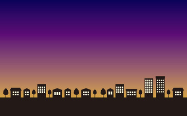 街並み　シルエット　夕方　夜　背景