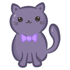 Cat with funny kawaii face. Cute cat in cartoon style. Png on transparent background