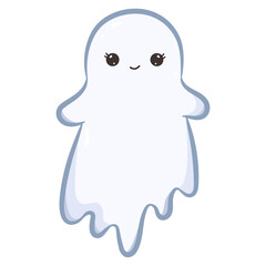 Ghost with funny kawaii face. Cute ghost in cartoon style. Png on transparent background