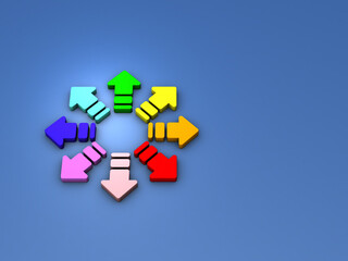 Obraz premium 色々な方向を示すカラフルな矢印。自由を表す抽象的なコンセプト。