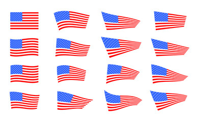 Set of USA flag . United States of America national symbol. PNG with transparent background