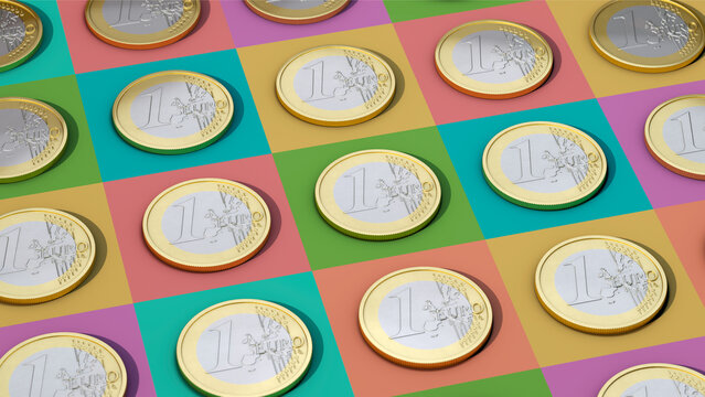 Euromünzen auf bunten Quadraten