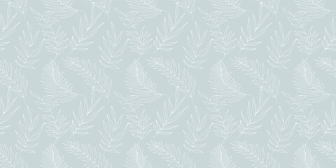 草木のボタニカルな手書きのラフなシームレスパターン（ベクター素材）