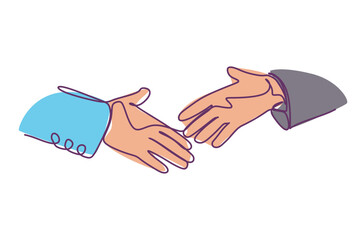 Simple flat color of two businessmen shaking hands Continuous line drawing - Vector illustration for business and finance concept