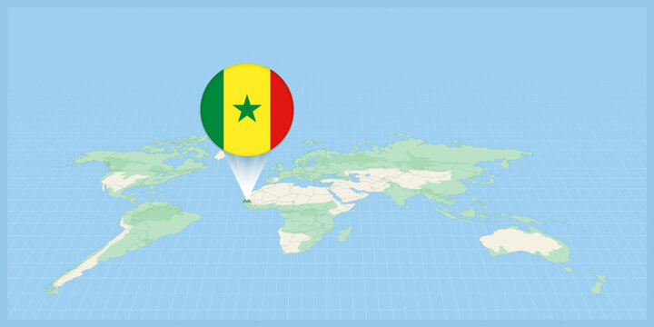 Location of Senegal on the world map, marked with Senegal flag pin.