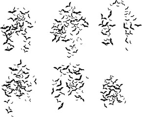 Bat swarm. Flying bat silhouette. Halloween Decoration