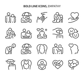 Empathy, bold line icons. The illustrations are a vector, editable stroke, pixel perfect files. Crafted with precision and eye for quality.