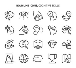 Cognitive skills, bold line icons. The illustrations are a vector, editable stroke, pixel perfect files. Crafted with precision and eye for quality.