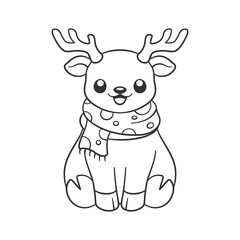 Cute reindeer wearing a polka dot scarf outline doodle cartoon illustration. Winter Christmas theme coloring book page activity for kids and adults. © Aletheia Shade