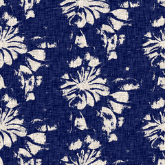  Summer indigo batik block print dyed motif seamless pattern. Fashion all over print for beach wear. Masculine shirt tie dye effect. Repeatable woven textile swatch 