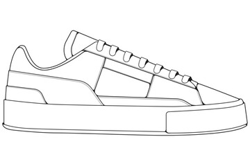 outline Cool Sneakers. Shoes sneaker outline drawing vector, Sneakers drawn in a sketch style.