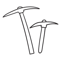Pickaxe outline icon. Vector hand drawn illustrations on white background.
