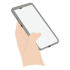 Hand holding phone and shoot video or take pictures. Flat illustration isolated on white background