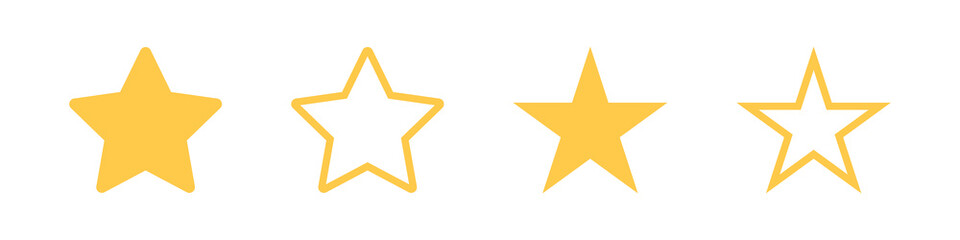 Golden star icon. Yellow star shape set. Isolated form on white background.