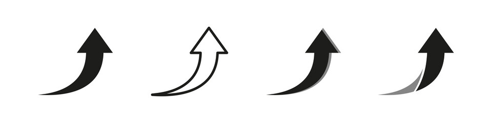 Arrow up icon. Curved arrows set. Isolated vector increase symbol. Upward arrow on white background.