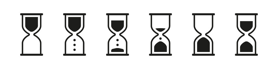 Sand watch icon. Hourglass clock. Sandglass timer. Sand hour time countdown. Isolated glass timer on white background.