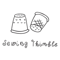 Sewing thimble. Outline icon. Vector illustration. Graphic design on white background.