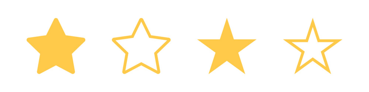 Golden Star Icon. Yellow Star Shape Set. Isolated Form On White Background.