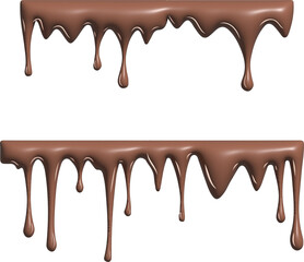 3d rendering of melted chocolate dripping set on transparant background