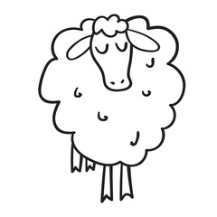 Cute funny sheep. Vector outline illustration on white background.