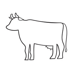 Cow. Icon. Vector outline illustration. Hand drawn graphic design.