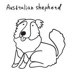 Funny Australian shepherd. 
Hand drawn outline vector illustration on white background.
