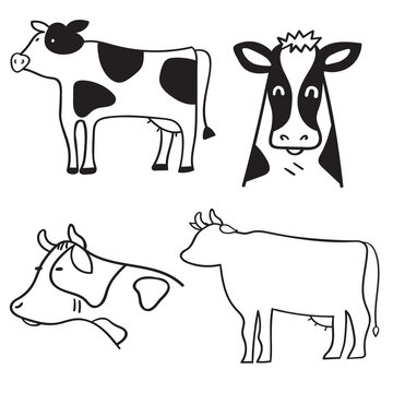 Cow. Collection of hand drawn icons. Simple illustrations on white background.