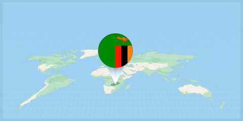 Location of Zambia on the world map, marked with Zambia flag pin.