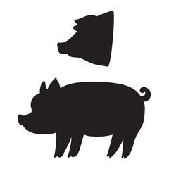 Pigs. Silhouette icons. Vector hand drawn illustrations on white background. 