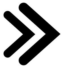 Double arrow pointer icon with rounded edges. Straight direction pointer. Black arrow icon indicate to the right
