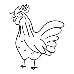 Rooster. Outline vector icon. Black color. Illustration on white background.