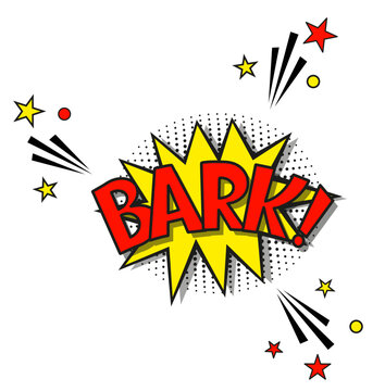 Comic lettering BARK. Vector bright cartoon illustration in retro pop art style. Comic text sound effects. EPS 10.